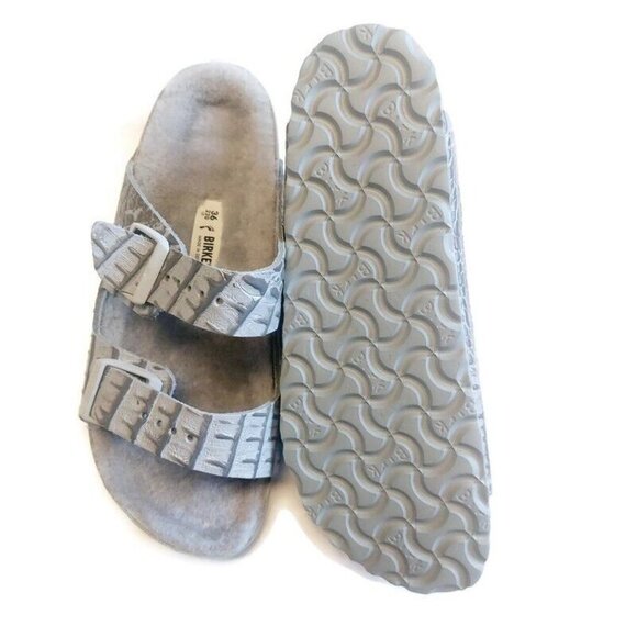 Birkenstock Womens Size 5 Arizona BS Shearling Fur Lined Sandals Croco Two Tone - Picture 8 of 10